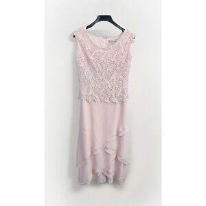 Cameron Blake Mon Cheri Dress Embroidery‎ Beaded Women's Size 12 Light Pink
